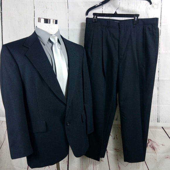 Sterling & Hunt Kuppenheimer 44R Navy Blue Suit - Picture 1 of 8